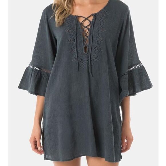 812 O'Neill gauze lace up tunic dress Swim Cover BLACK sz S new - Picture 1 of 1